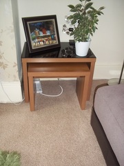 Walnut Nest of Tables with black high gloss top
