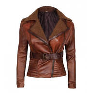 Dysan Tomb Brown Shearling Collar | Women's Leather Jackets 