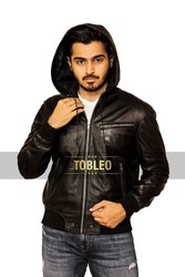 Caspian black Hooded | Men's Leather Jackets 