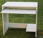 White computer workstation with sliding shelf