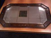 Good looking bevelled mirror in wooden frame - good condition