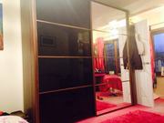 Wardrobe, Big sliding doors black/glass mocha wood