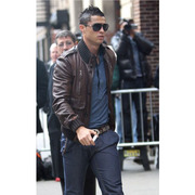 CRISTIANO RONALDO BROWN BOMBER LEATHER JACKET