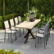  Oak Garden Table with Steel Cross Legs & Chair
